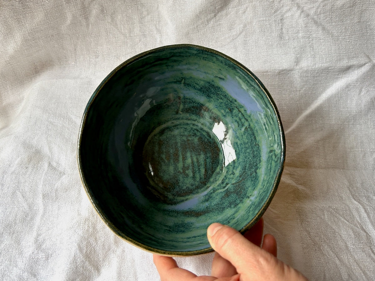 Bol à nouilles / Saladier - ⌀17*7 cm - Grès Doux - Vert Lunaire Foncé