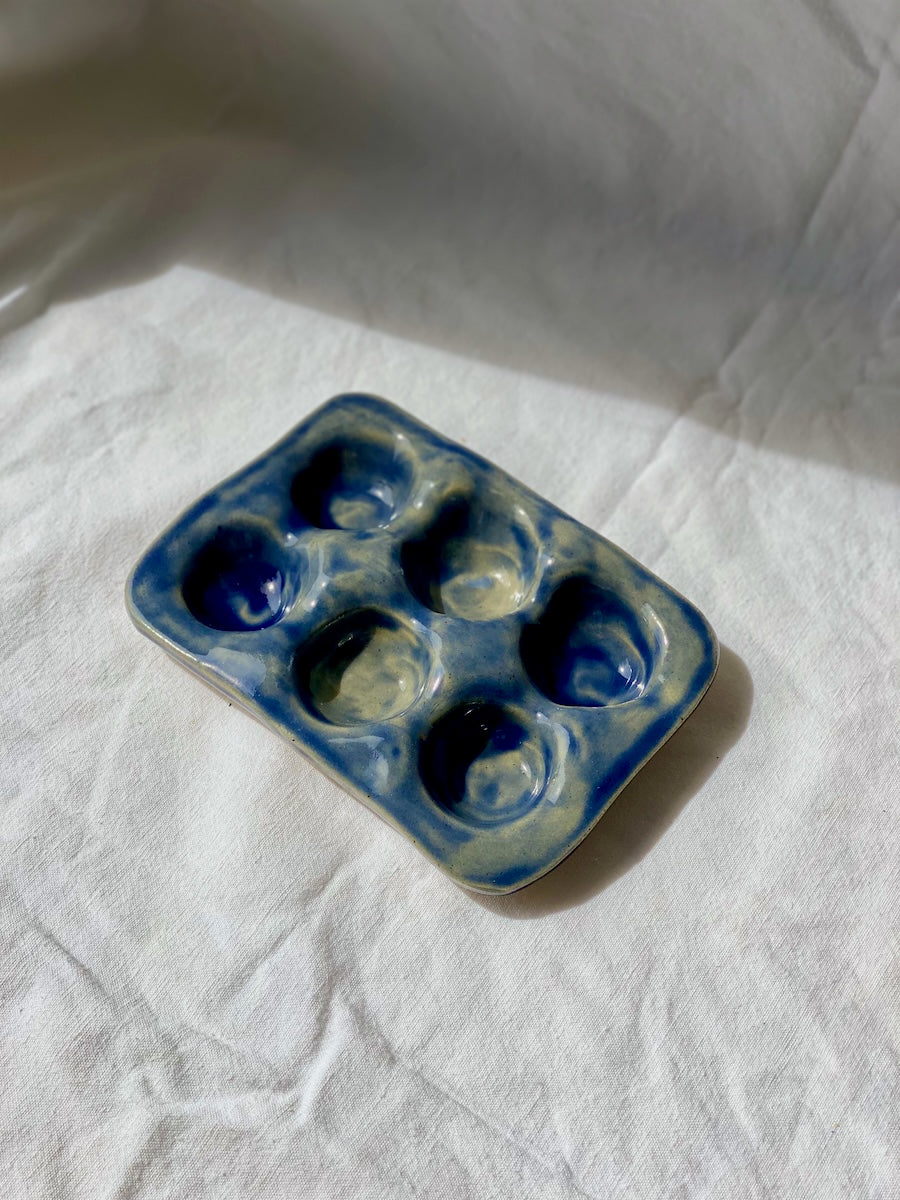 Porte-oeufs - 6 - Grès Doux - Bleu Lavé