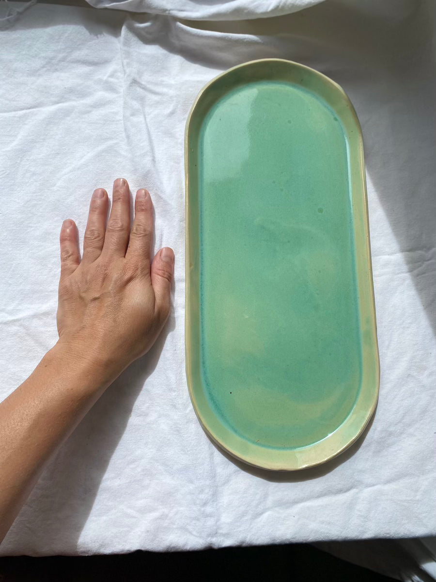 Plat Long - 37 cm - Grès Doux - Vert Céladon