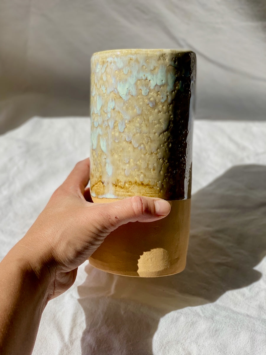 Vase - 20 cm - Grès Roux - Blanc Lunaire