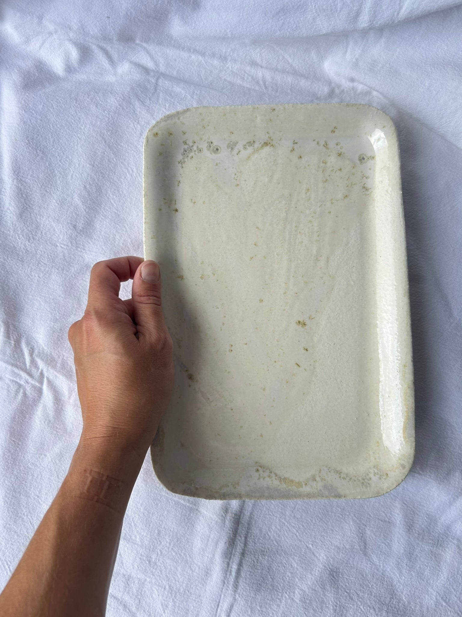 Plat Rectangulaire - 27*10 cm - Grès Blanc - Blanc Lunaire