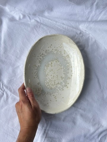 Plat Ovale - 24 cm - Grès Blanc - Blanc Lunaire