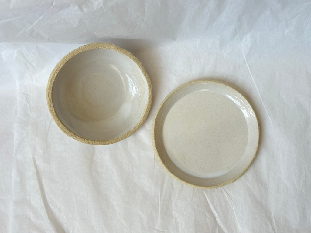 Boîte Ronde - Grès Clair - Blanc Gloss