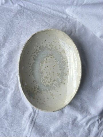 Plat Ovale - 24 cm - Grès Blanc - Blanc Lunaire