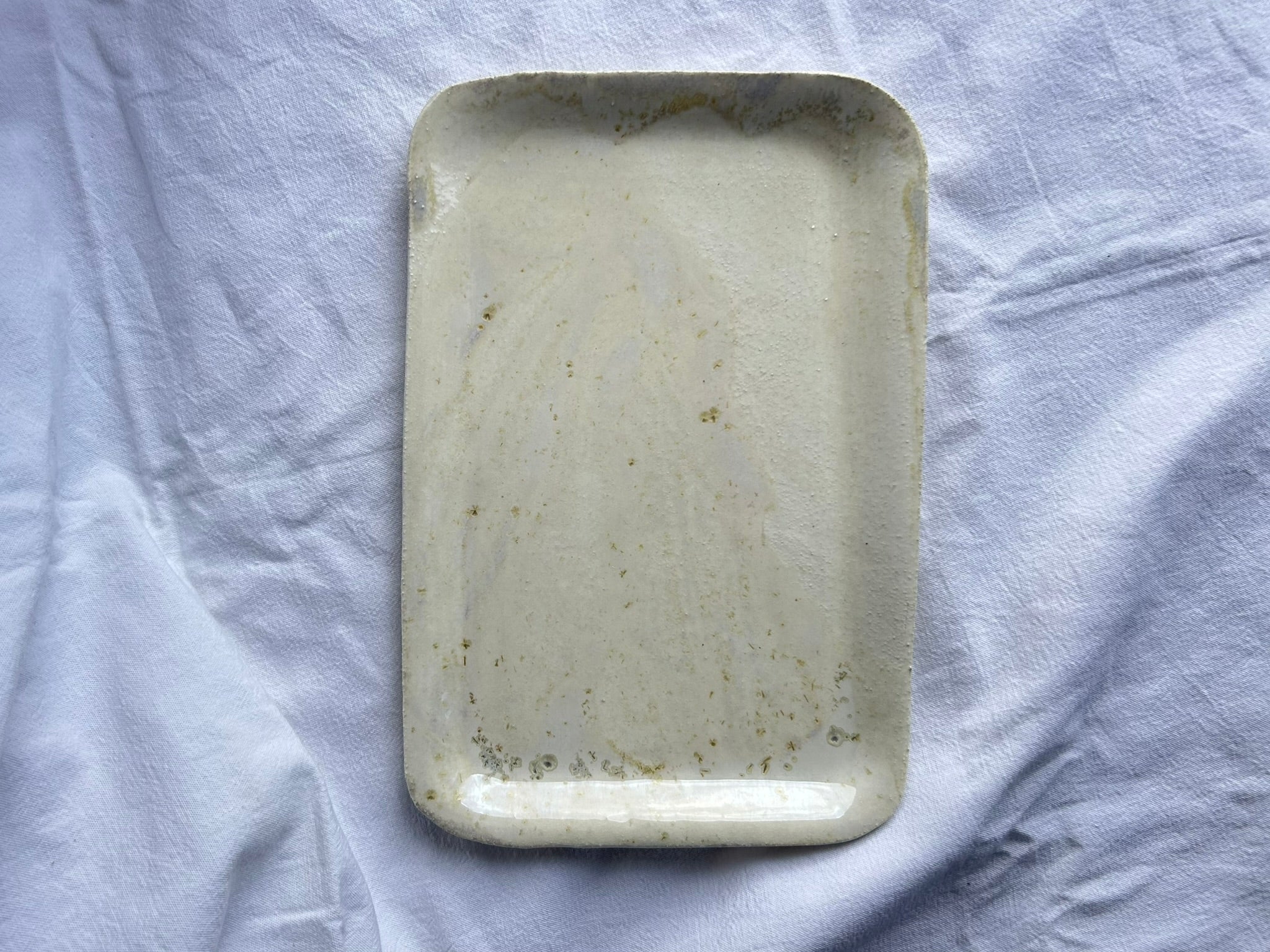 Plat Rectangulaire - 27*10 cm - Grès Blanc - Blanc Lunaire