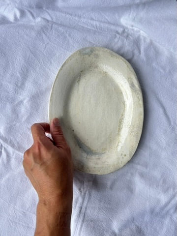 Plat Ovale Plat - 22*17 cm - Grès Blanc - Blanc Lunaire