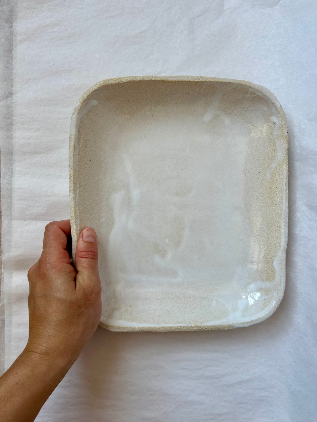Plat Rectangulaire - 25 cm - Grès Clair - Blanc Gloss