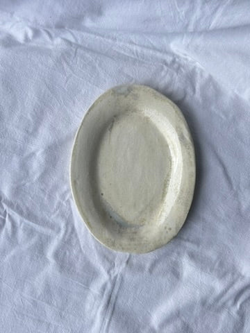 Plat Ovale Plat - 22*17 cm - Grès Blanc - Blanc Lunaire