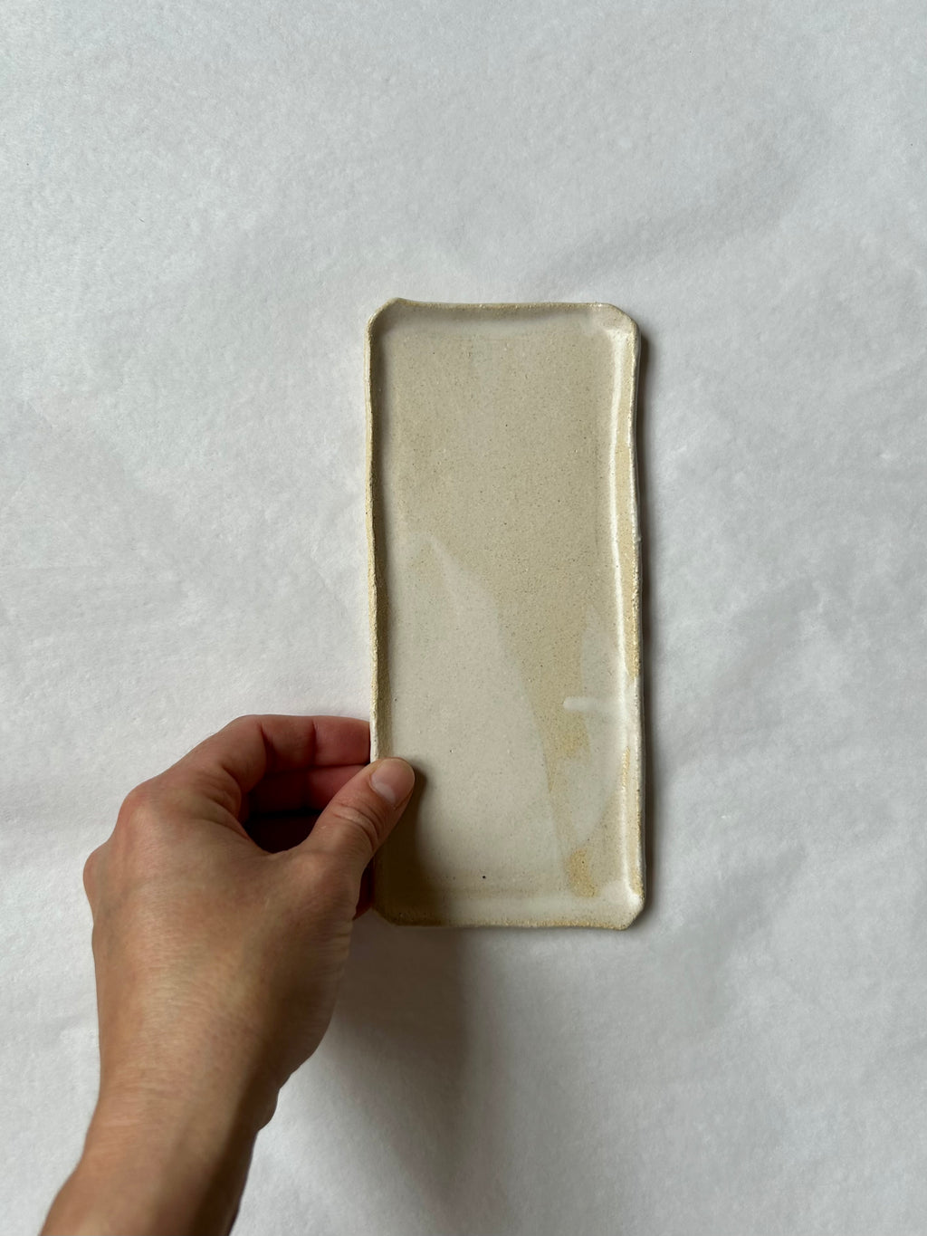 Vide-poche rectangulaire - Grès Beige - Blanc Mat