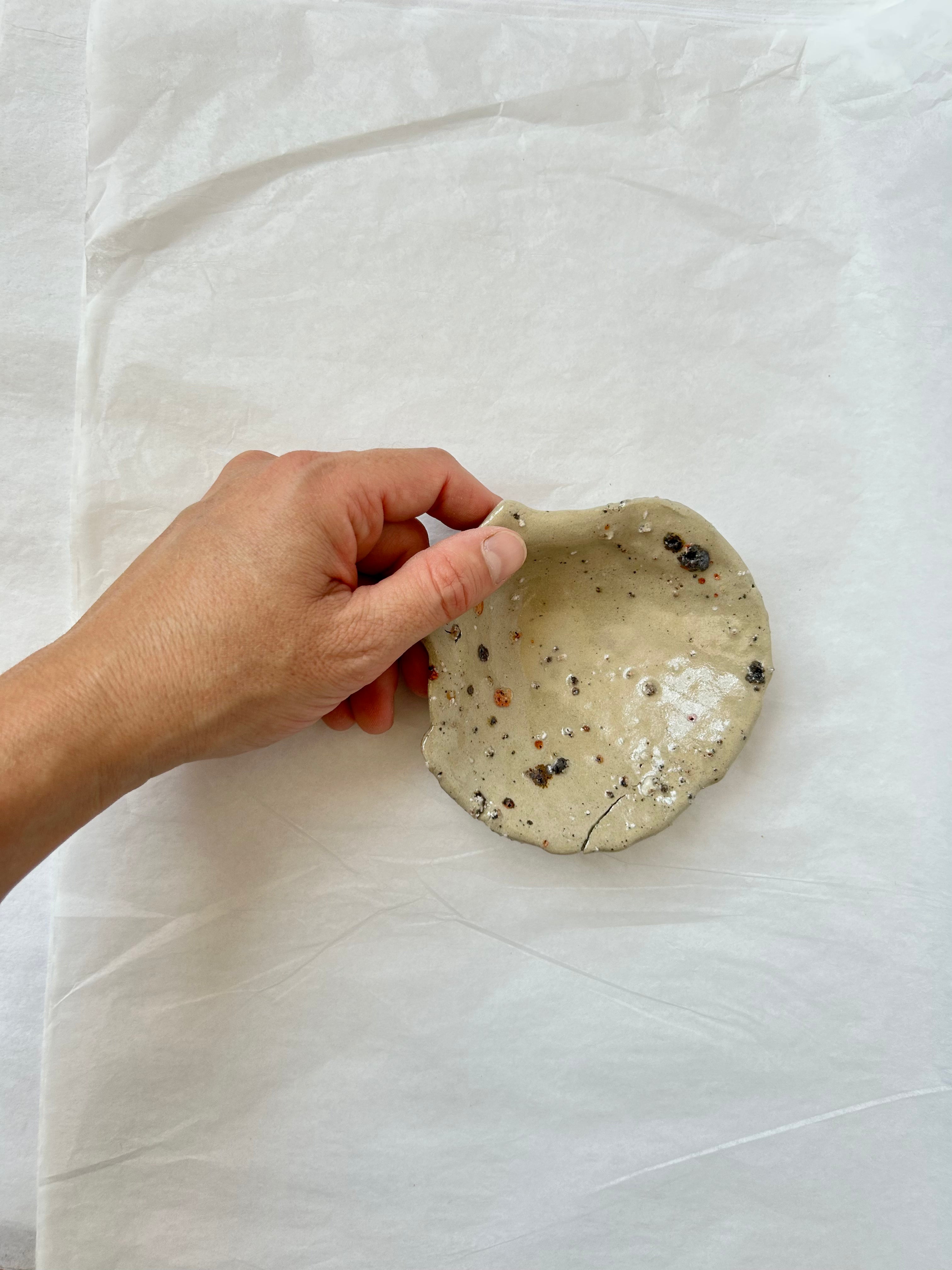 Scallop Shell Dish - Beige Stoneware - Wood-Fired