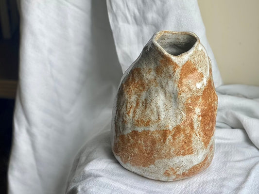 Sculptural Stoneware Vase - Sandy Clay + Brushed Gloss White - 01