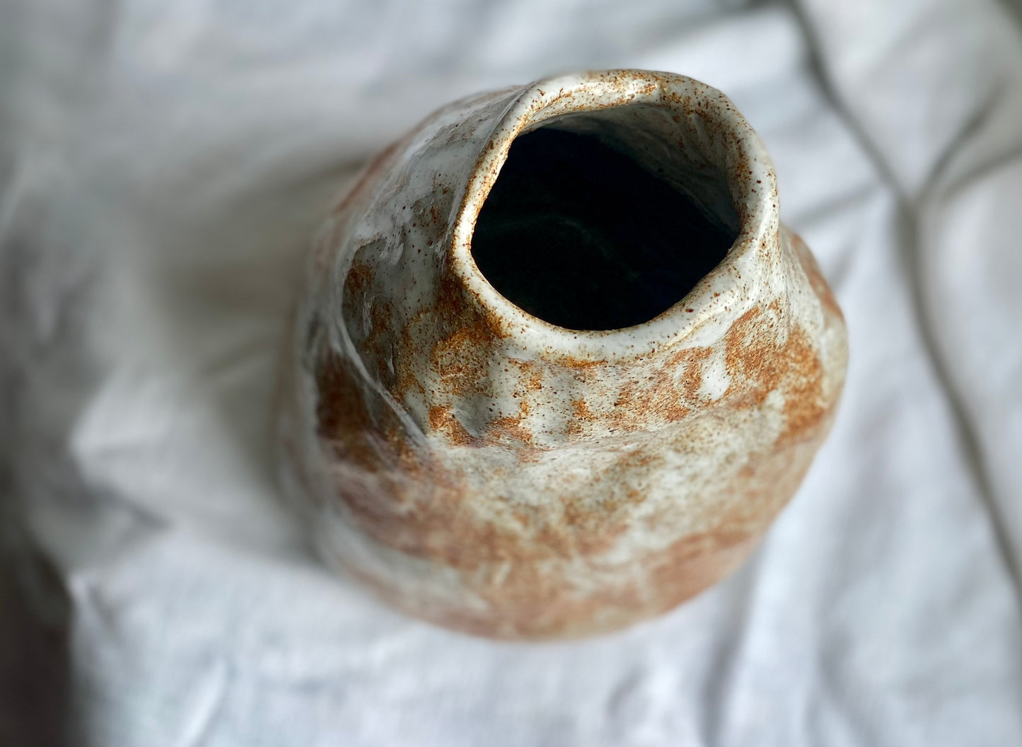 Sculptural Stoneware Vase - Sandy Clay + Brushed Gloss White - 01