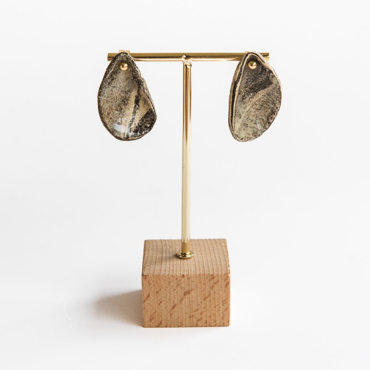 Boucles d'oreilles - Moules - Grès - Nerikomi Blanc & Noir