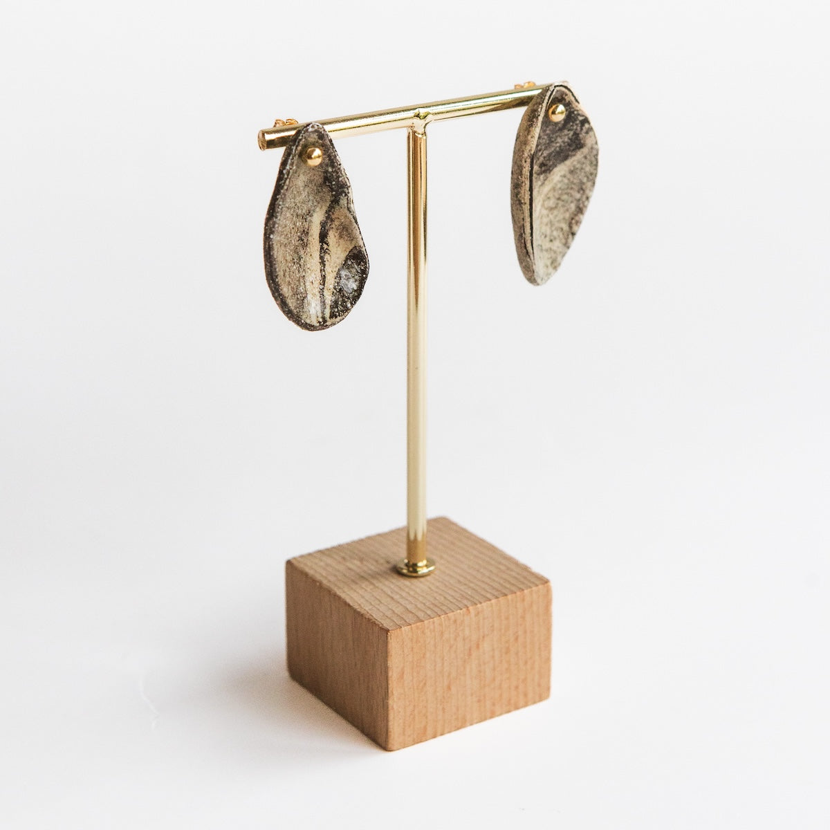 Boucles d'oreilles - Moules - Grès - Nerikomi Blanc & Noir