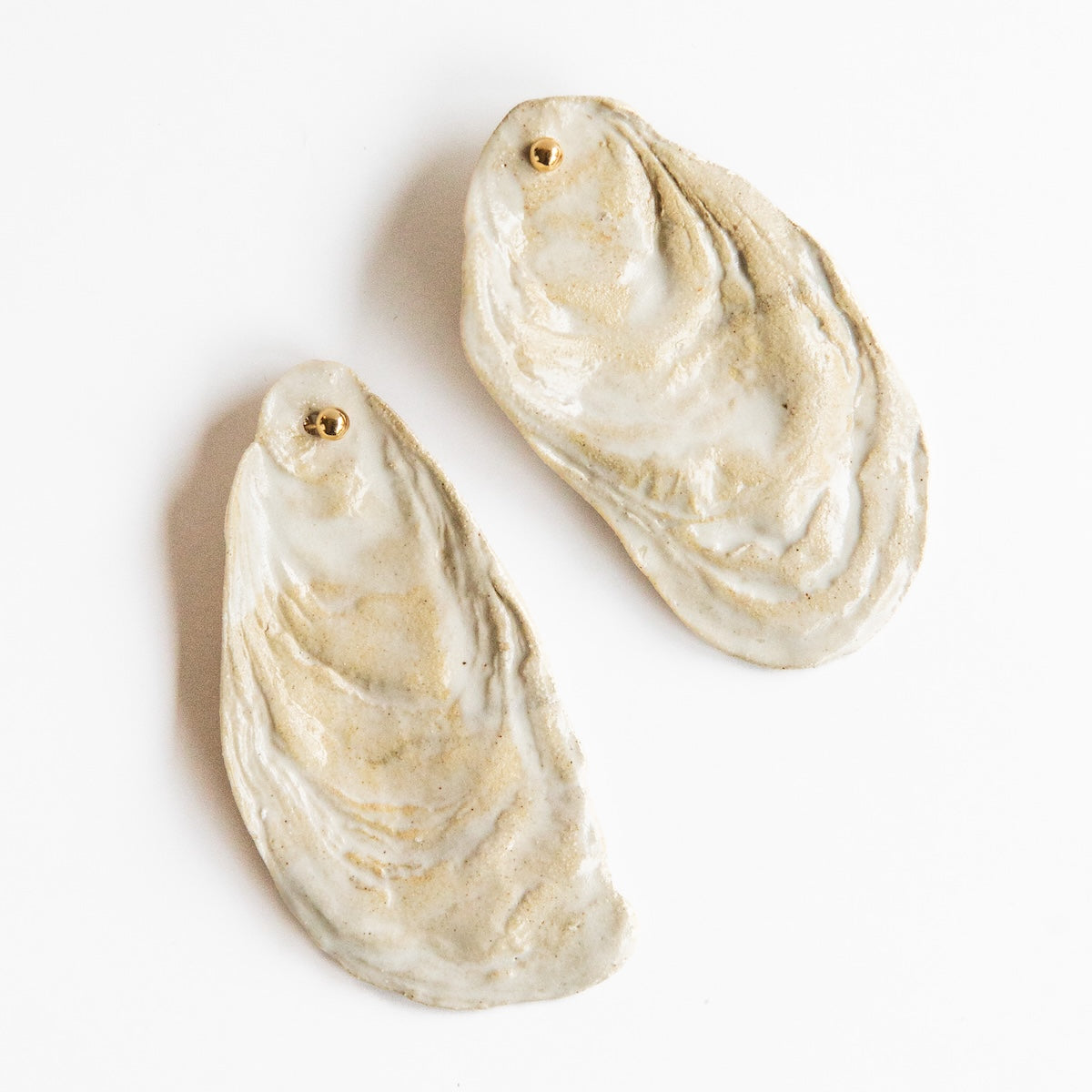 Boucles d'oreilles - Huîtres - Grès - Blanc cassé - 3 tailles