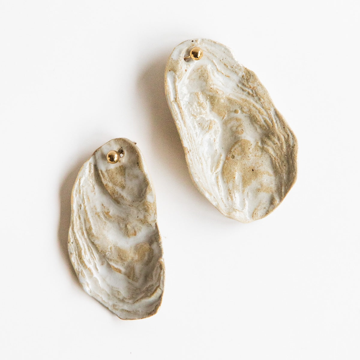 Boucles d'oreilles - Huîtres - Grès - Blanc cassé - 3 tailles