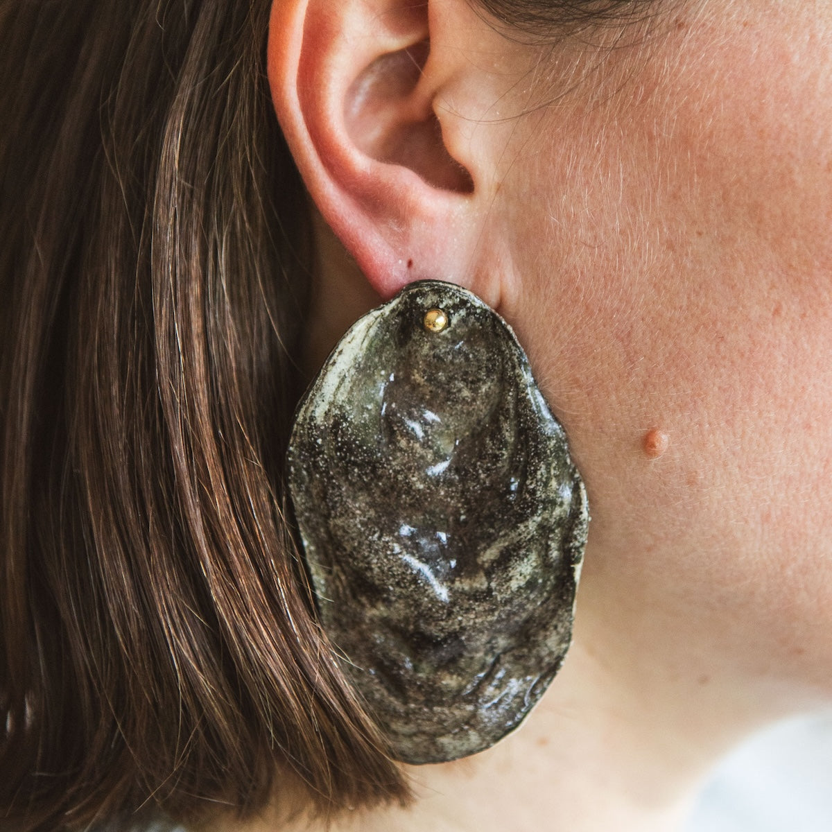 Boucles d'oreilles - Huîtres - Grès - Nerikomi Blanc & Noir - 3 tailles