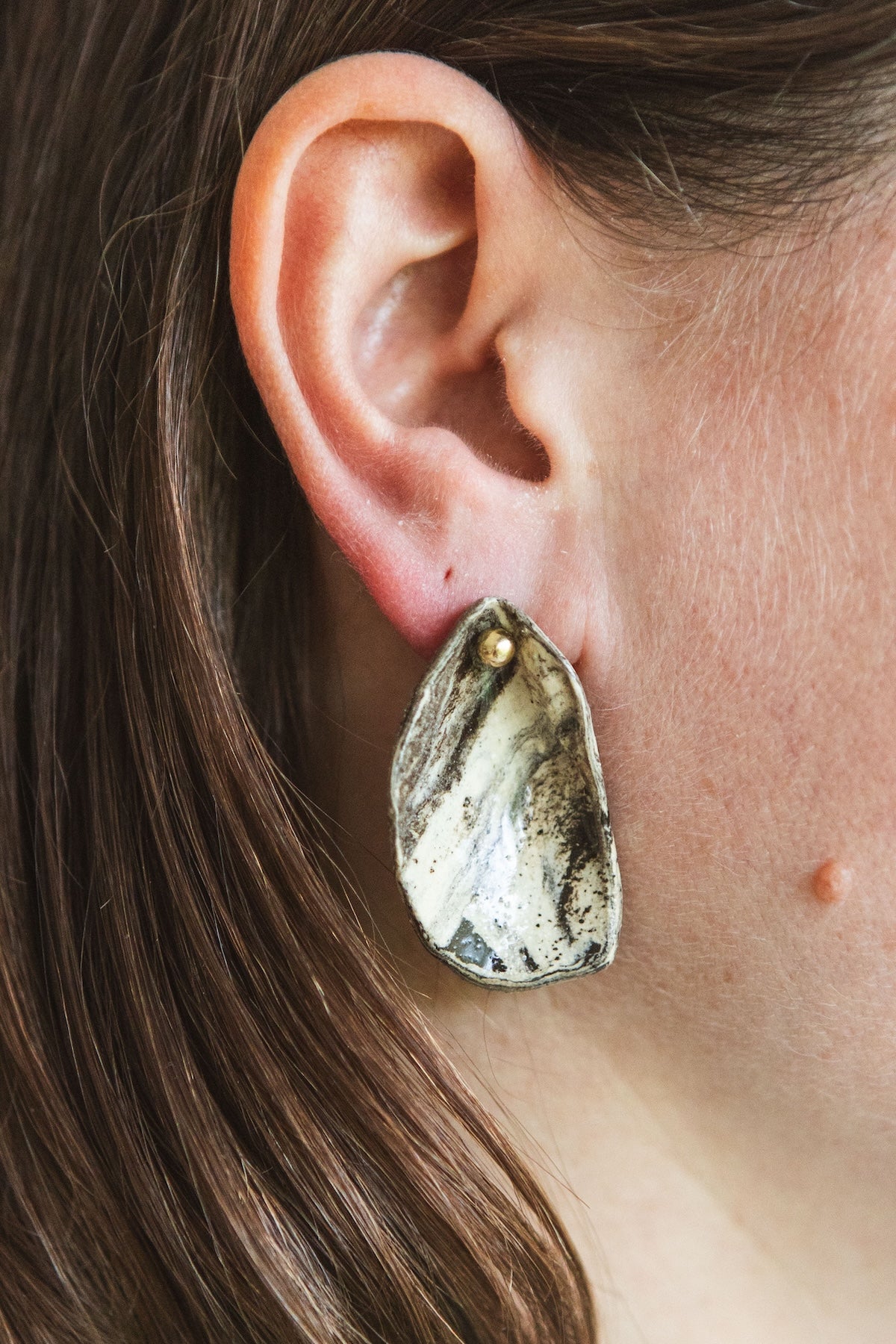 Boucles d'oreilles - Moules - Grès - Nerikomi Blanc & Noir