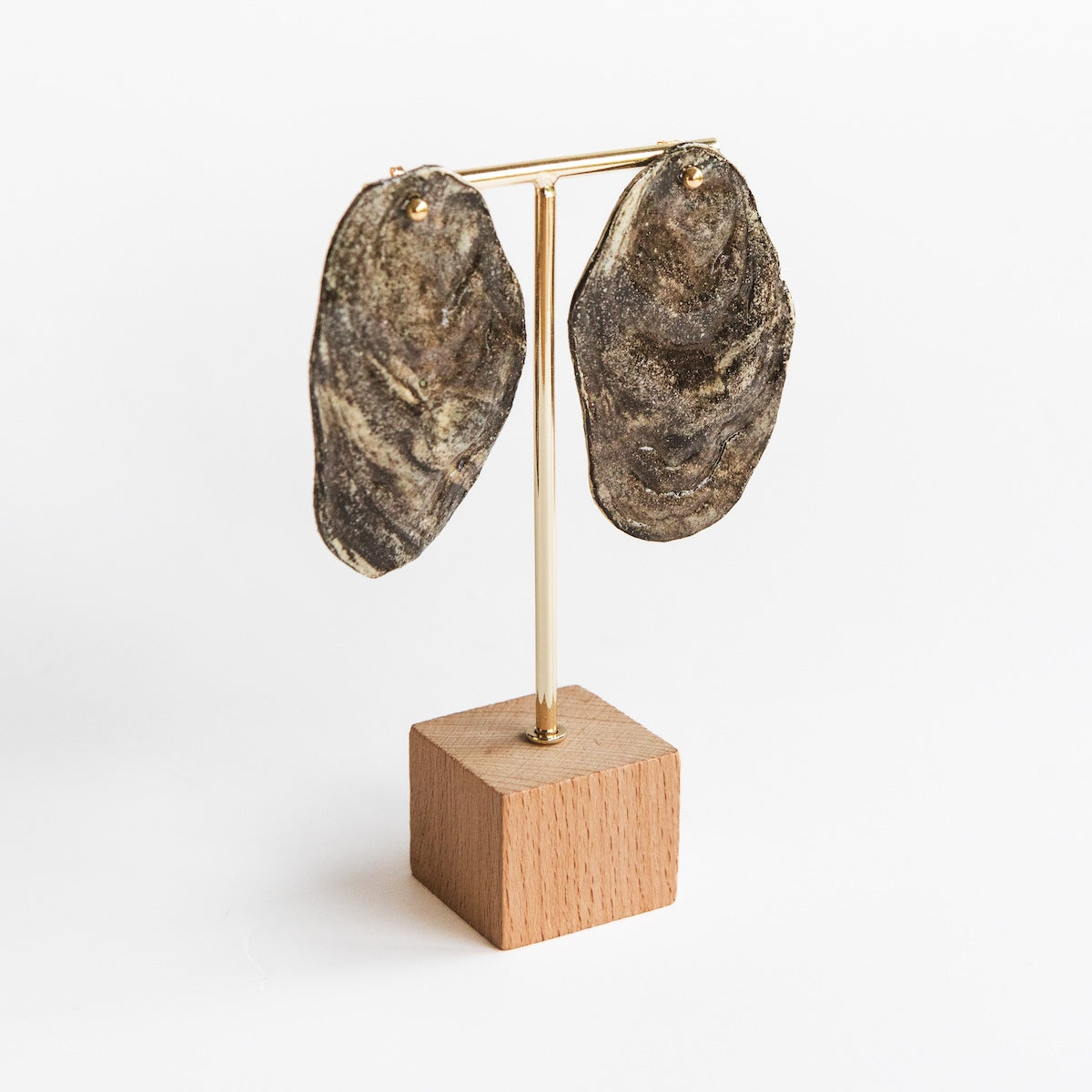 Boucles d'oreilles - Huîtres - Grès - Nerikomi Blanc & Noir - 3 tailles