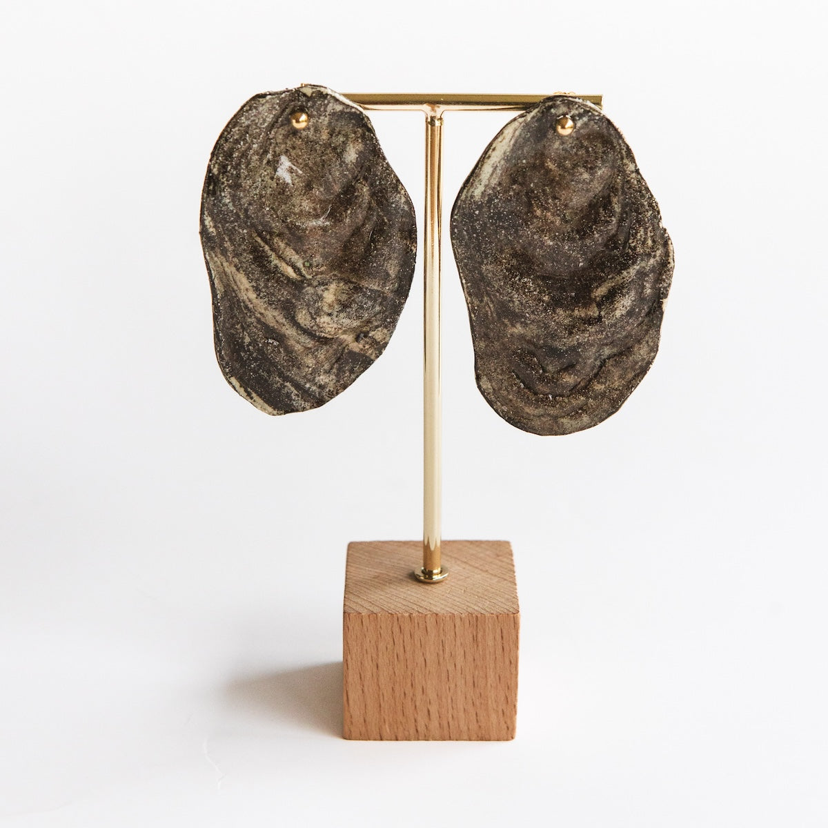 Boucles d'oreilles - Huîtres - Grès - Nerikomi Blanc & Noir - 3 tailles