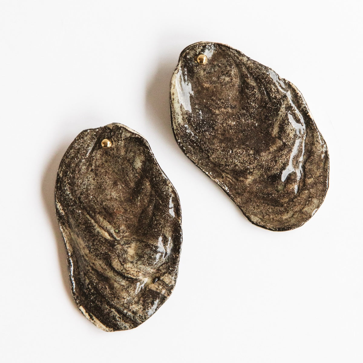 Boucles d'oreilles - Huîtres - Grès - Nerikomi Blanc & Noir - 3 tailles