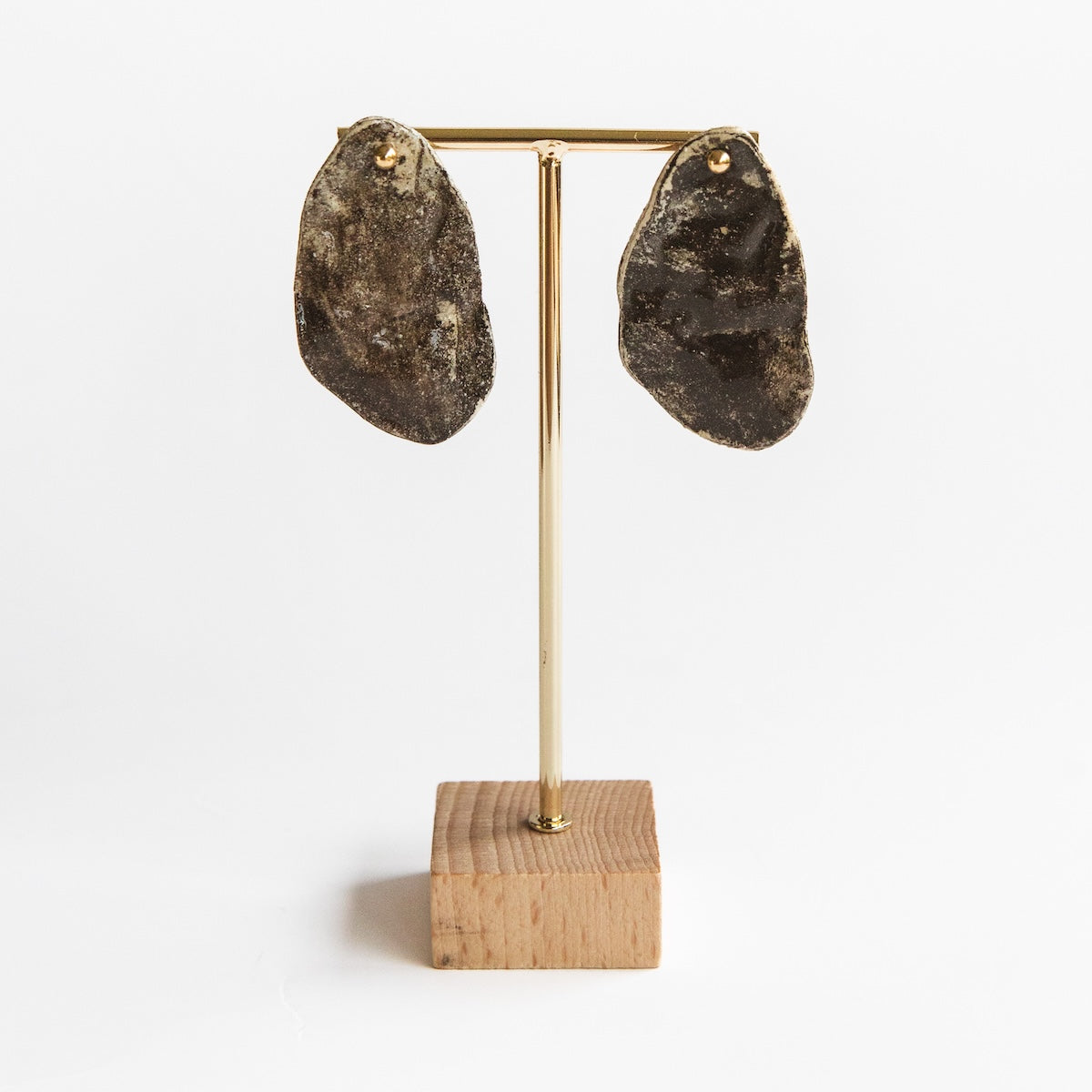 Boucles d'oreilles - Huîtres - Grès - Nerikomi Blanc & Noir - 3 tailles