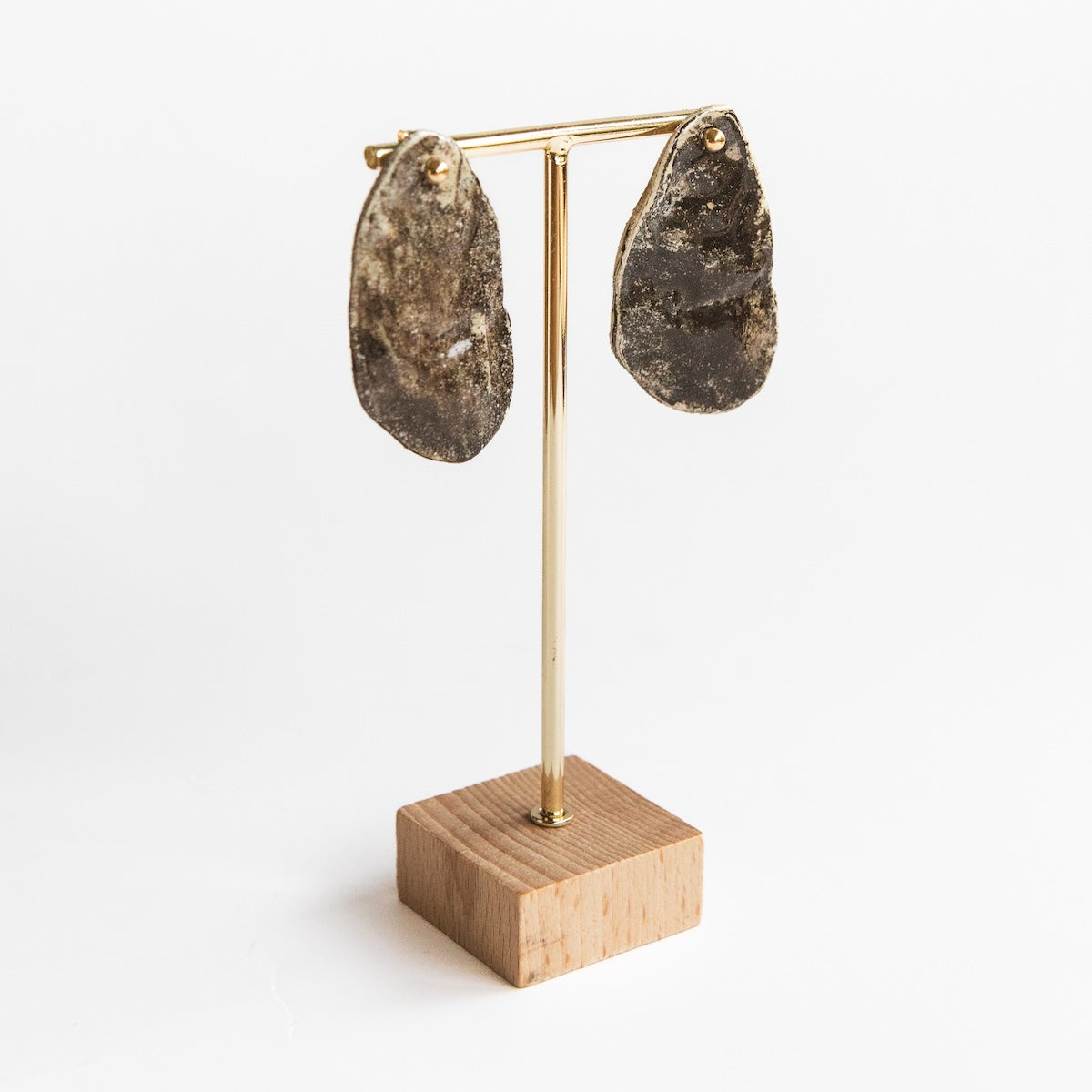 Boucles d'oreilles - Huîtres - Grès - Nerikomi Blanc & Noir - 3 tailles