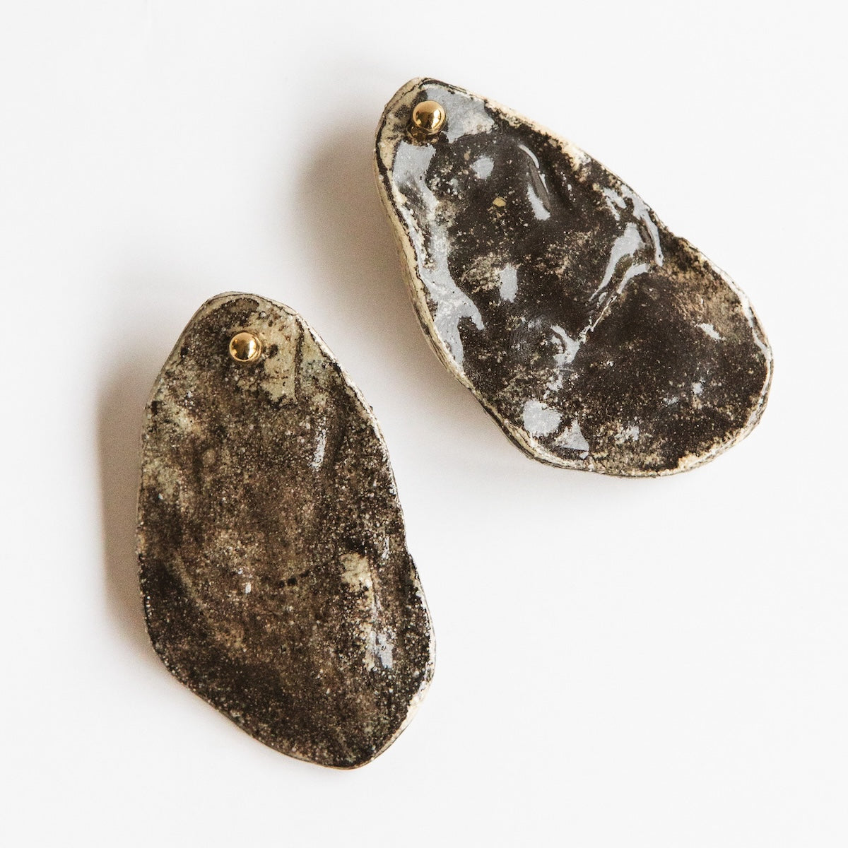 Boucles d'oreilles - Huîtres - Grès - Nerikomi Blanc & Noir - 3 tailles