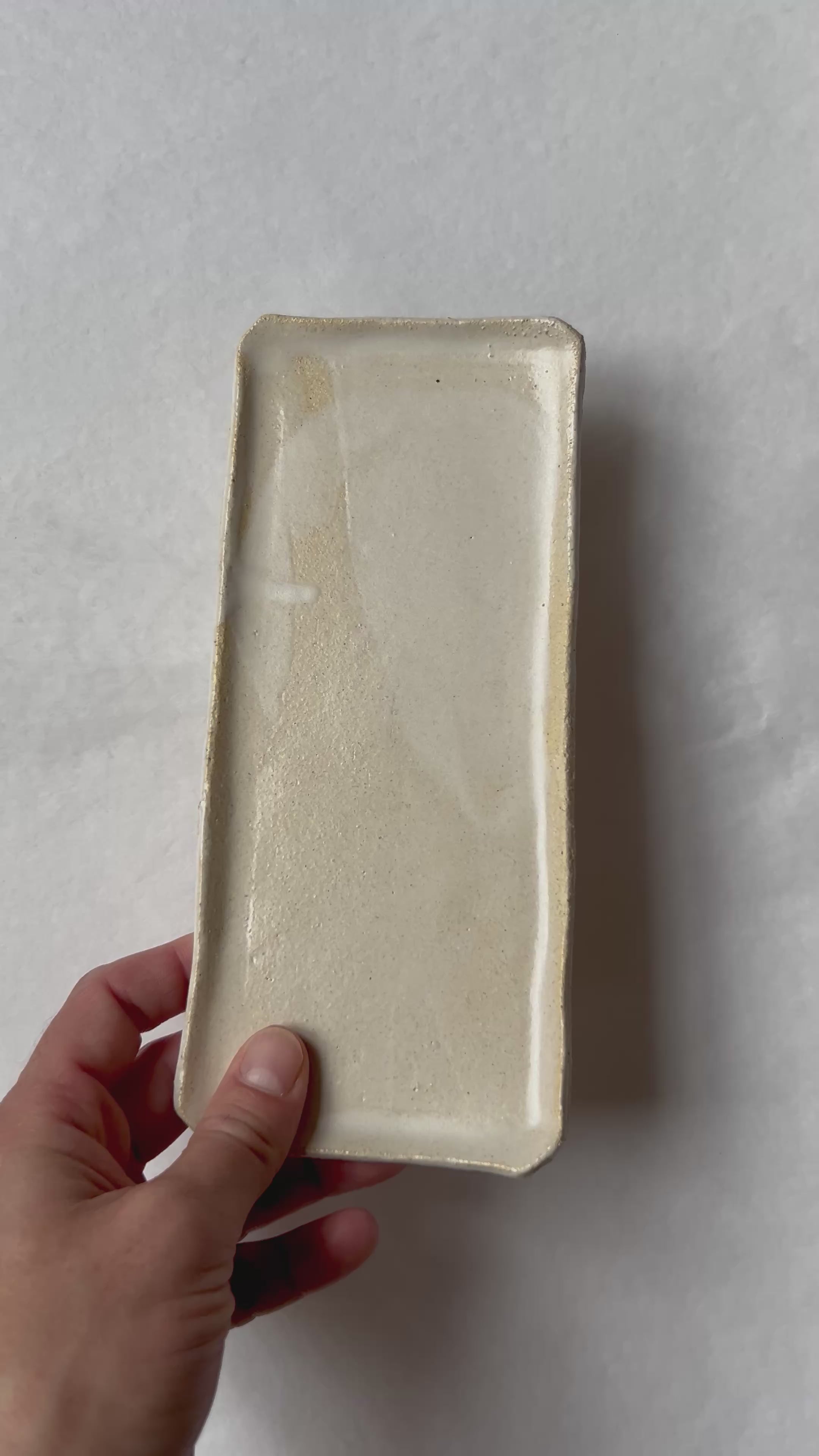 Vide-poche rectangulaire - Grès Beige - Blanc Mat