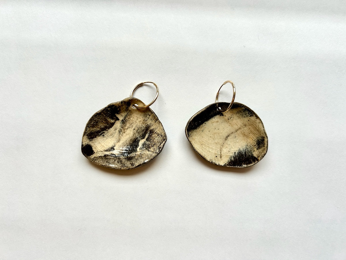 Boucles d'oreilles - Palourdes - Grès - Nerikomi Blanc & Noir