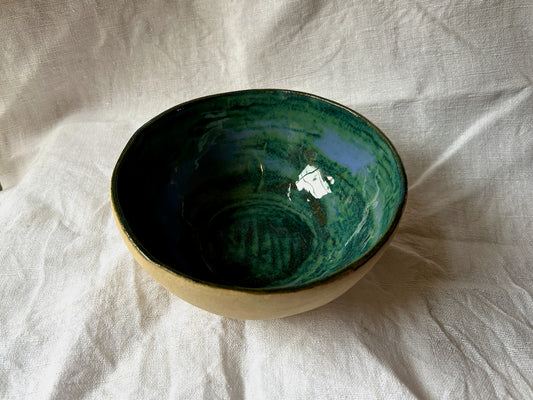 Bol à nouilles / Saladier - ⌀17*7 cm - Grès Doux - Vert Lunaire Foncé