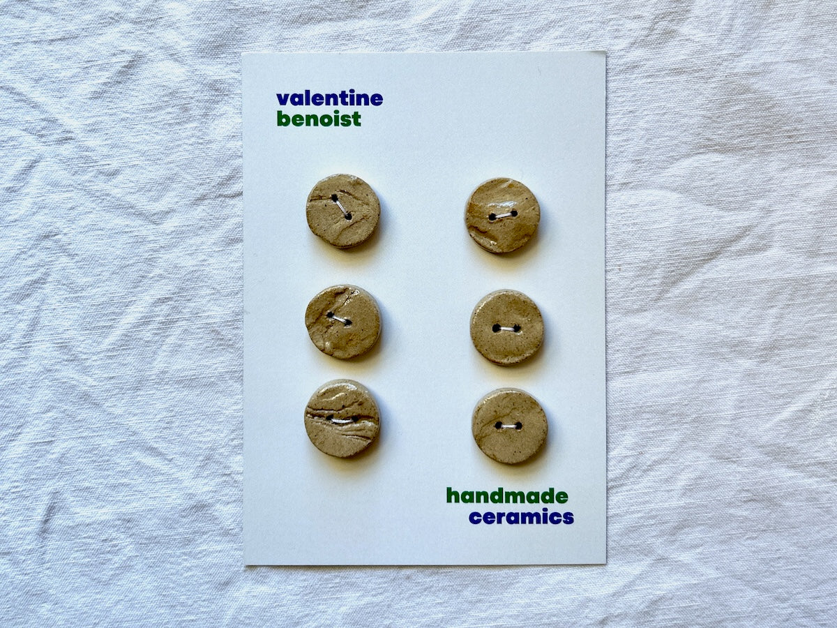 Boutons - Grès Gris - Huître - Lot de 6