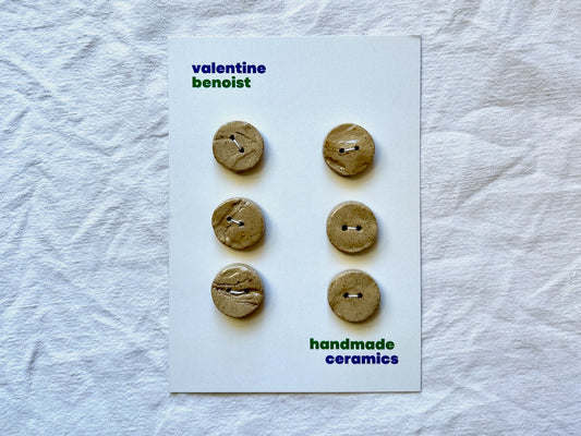 Boutons - Grès Gris - Huître - Lot de 6