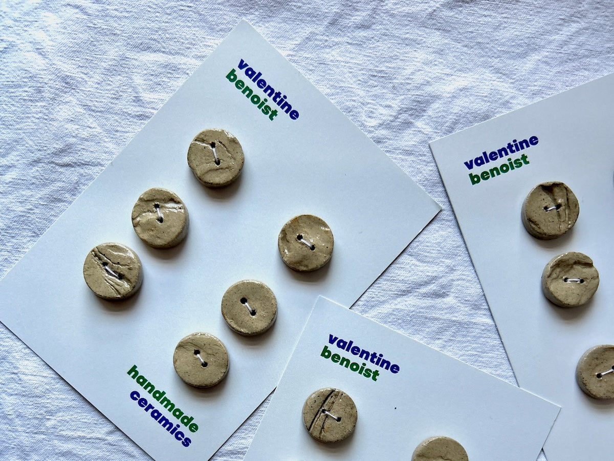 Boutons - Grès Gris - Huître - Lot de 6