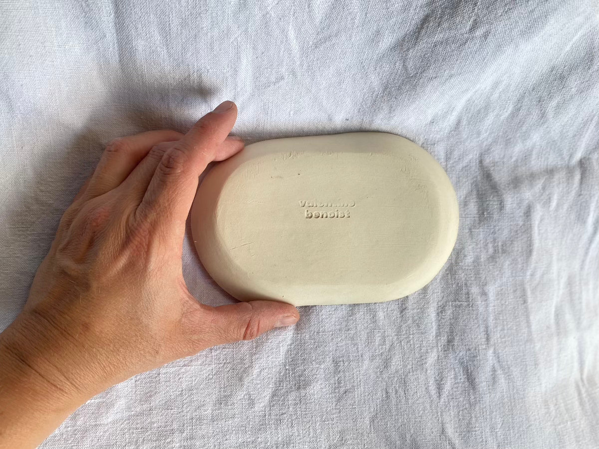 Coupelle ovale / Vide-poche - 15 cm - Grès Doux - Blanc Lunaire