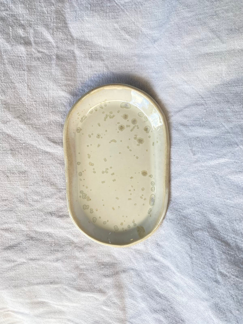 Coupelle ovale / Vide-poche - 15 cm - Grès Doux - Blanc Lunaire