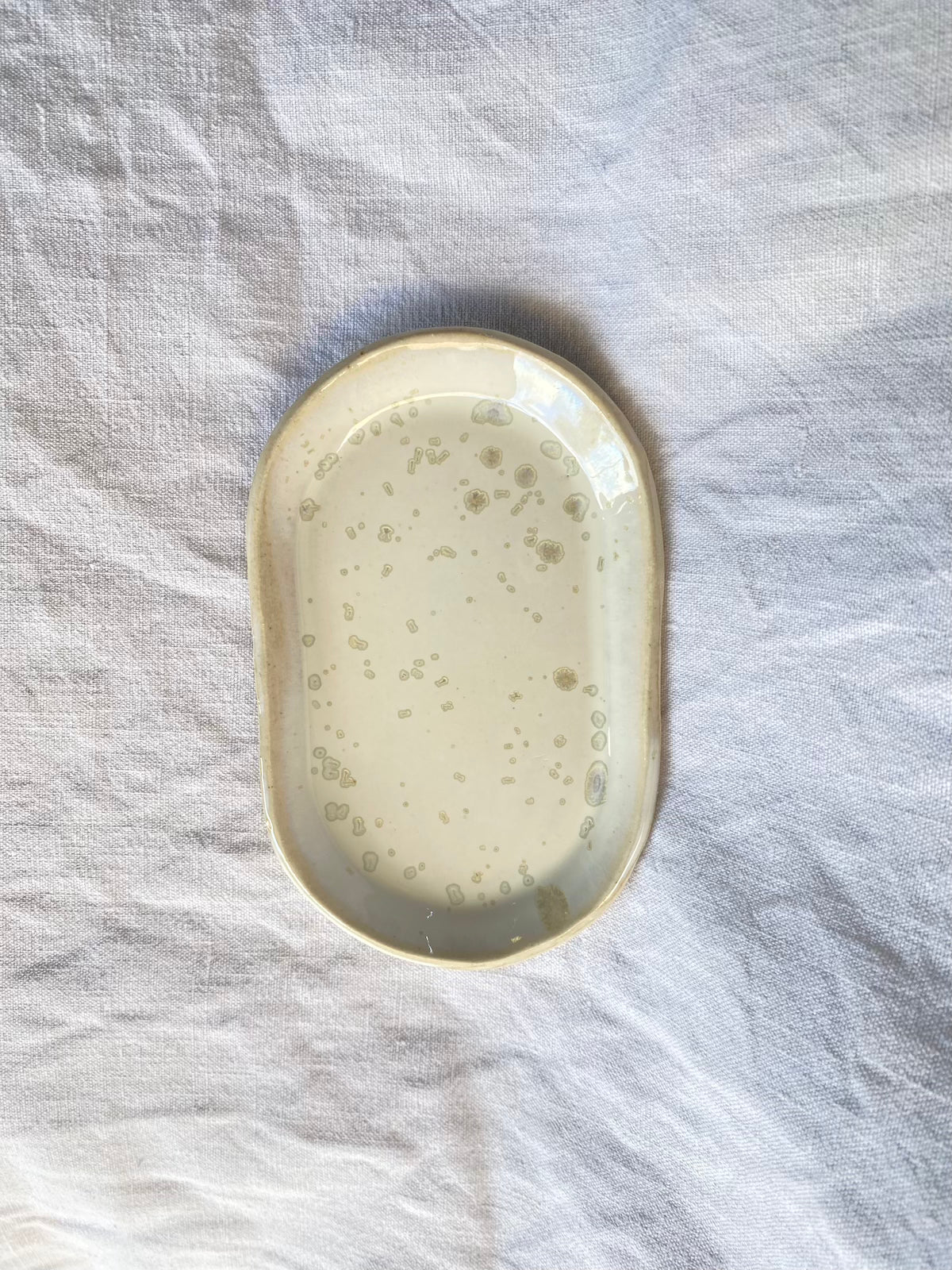 Coupelle ovale / Vide-poche - 15 cm - Grès Doux - Blanc Lunaire