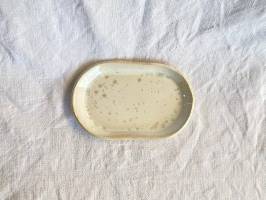 Coupelle ovale / Vide-poche - 15 cm - Grès Doux - Blanc Lunaire