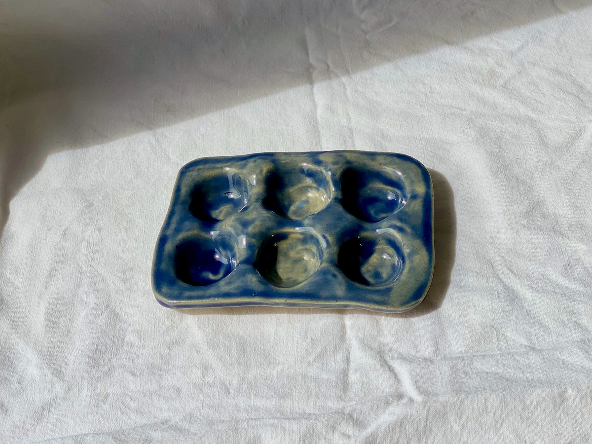 Porte-oeufs - 6 - Grès Doux - Bleu Lavé