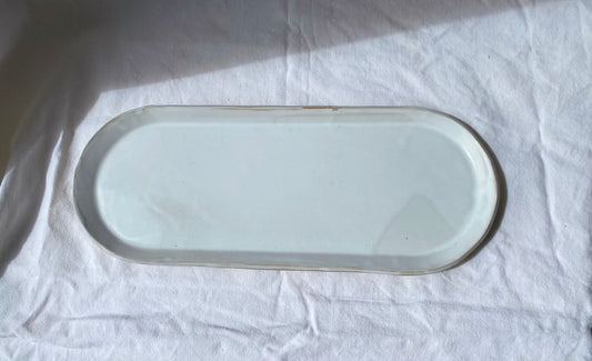 Plat Long - 34,50 cm - Grès Doux - Blanc Gloss