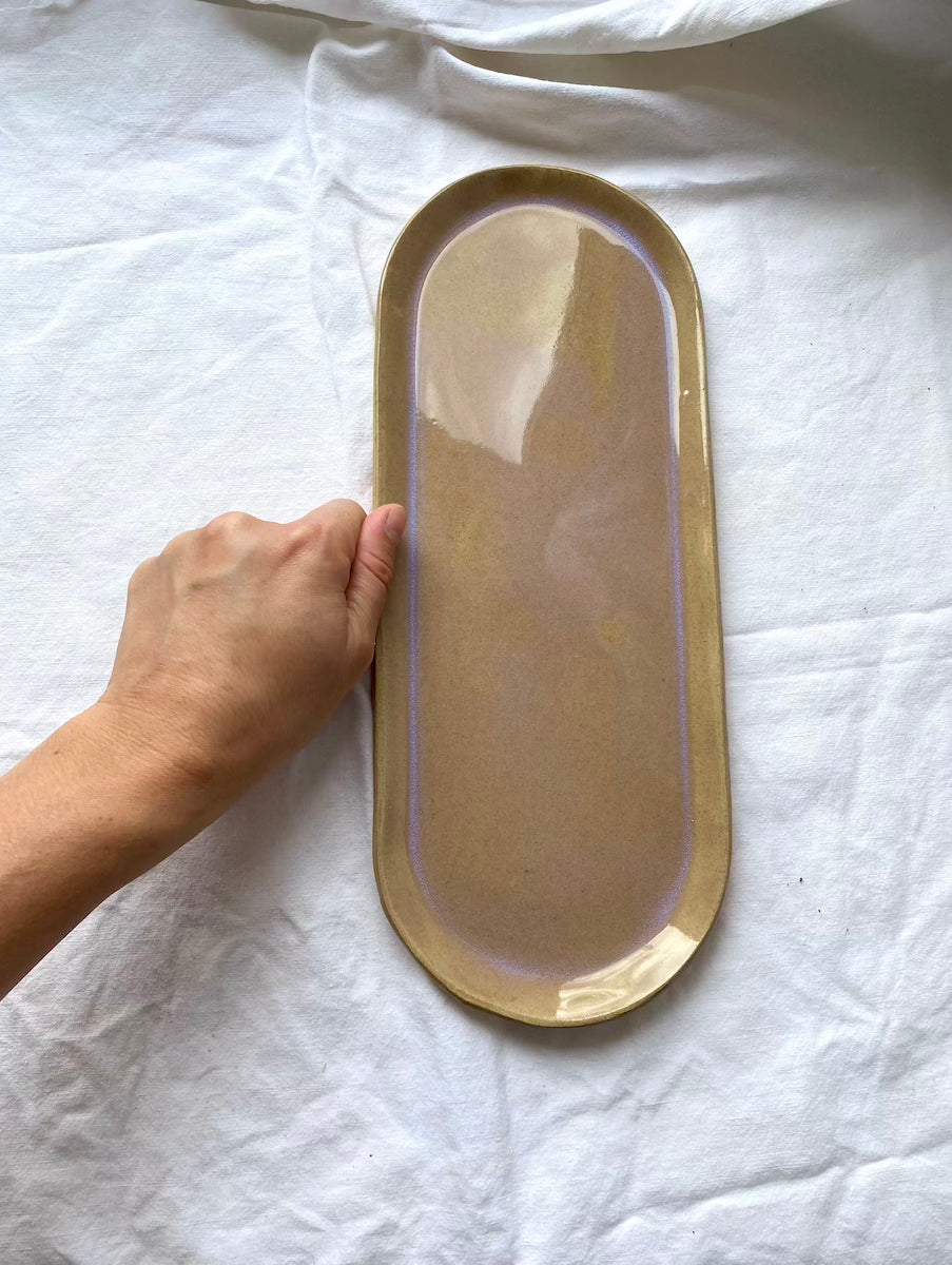 Plat Long - 34,50 cm - Grès Roux - Transparent