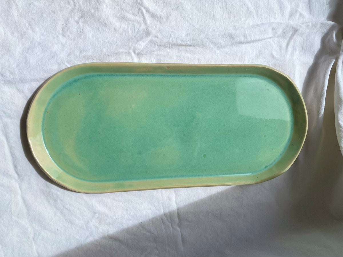 Plat Long - 37 cm - Grès Doux - Vert Céladon