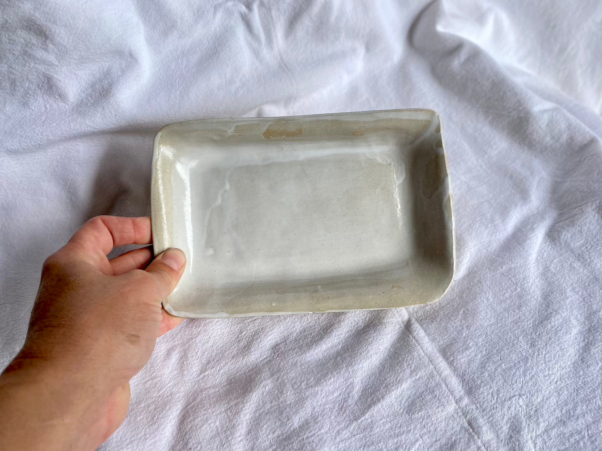 Plat Rectangulaire - 19*12 cm - Grès Doux - Blanc Gloss
