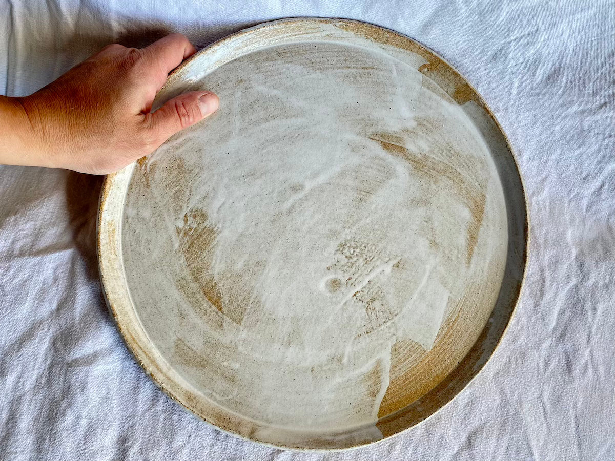 Plat Tarte - ⌀ 30 cm - Grès Roux - Blanc Gloss Brossé
