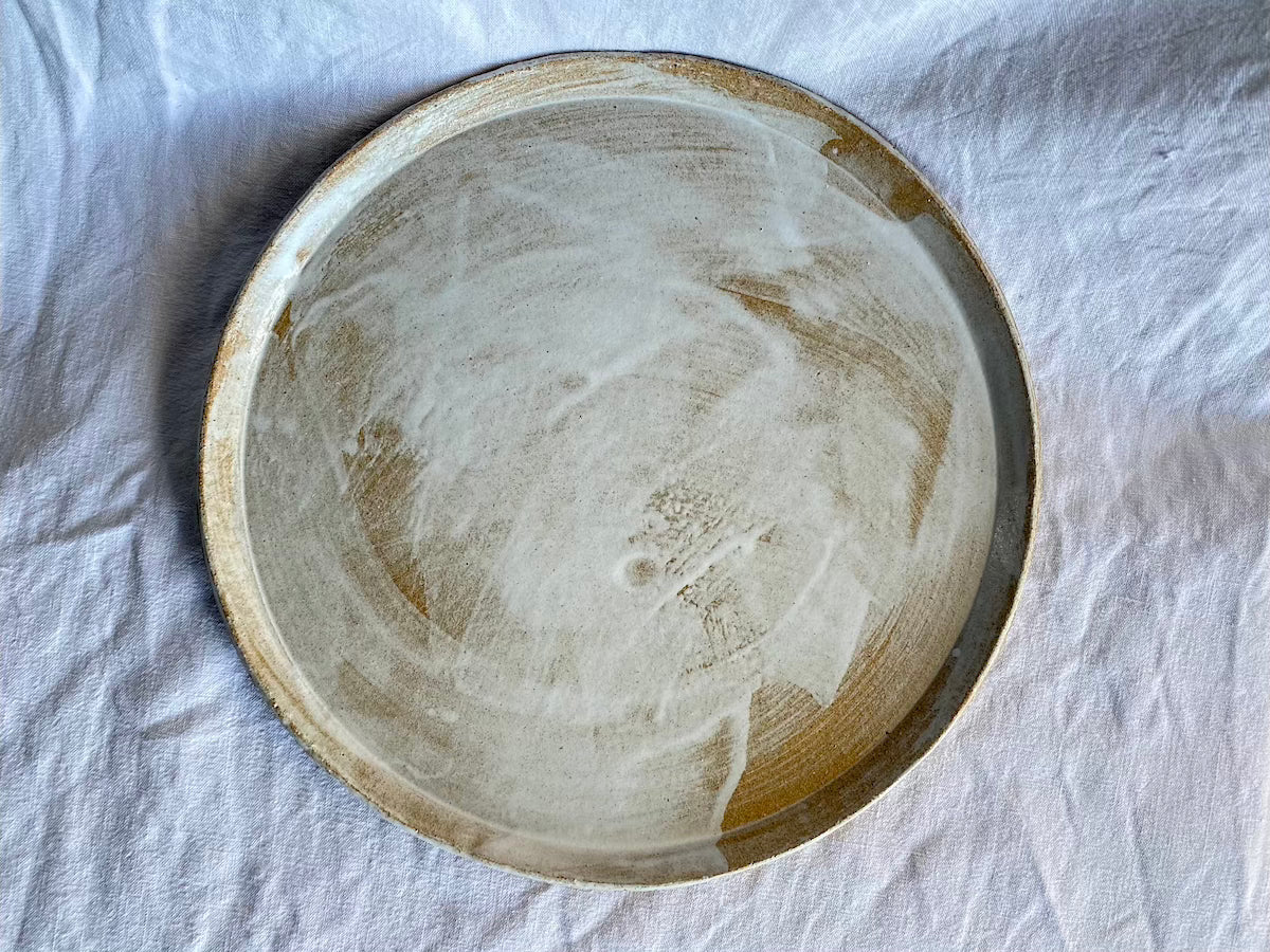 Plat Tarte - ⌀ 30 cm - Grès Roux - Blanc Gloss Brossé