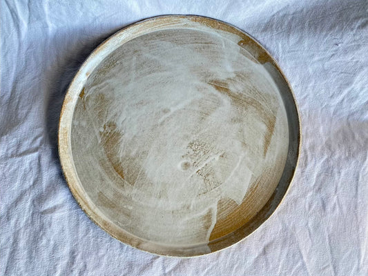 Plat Tarte - ⌀ 30 cm - Grès Roux - Blanc Gloss Brossé