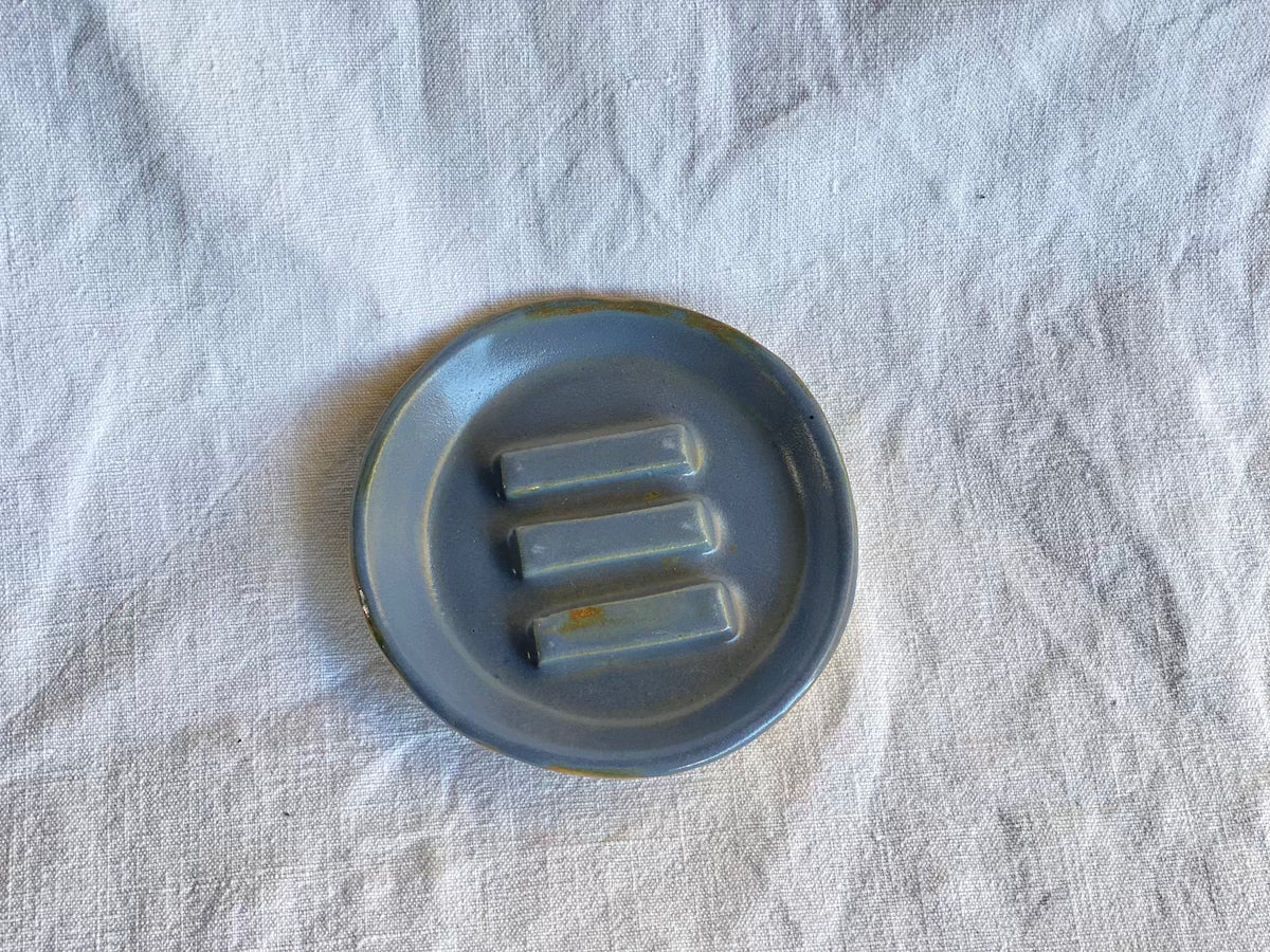 Porte-savon - Rond - Grès Doux - ⌀11 cm - Bleu Gris