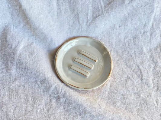 Porte-savon - Rond - Grès Roux - ⌀11 cm - Blanc Gloss