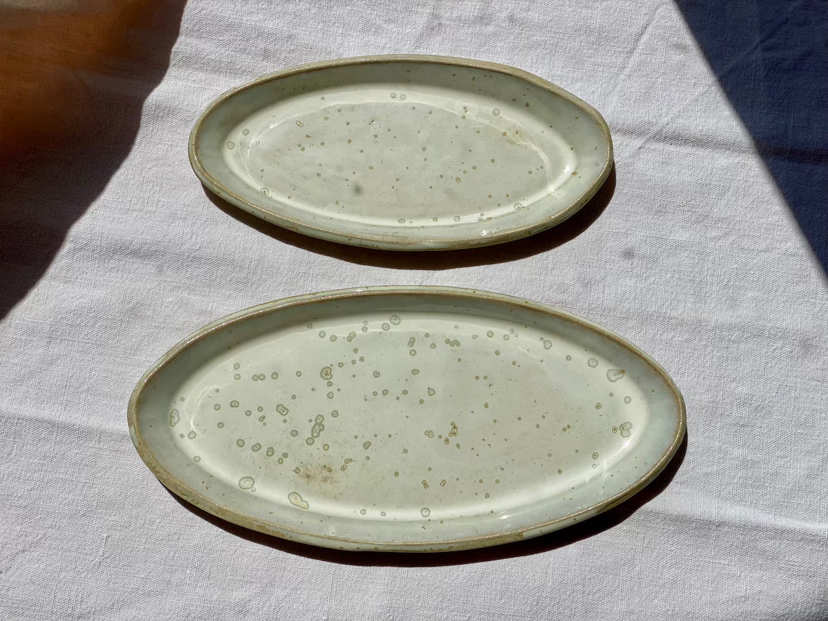 Set - Plateaux Gigognes Ovales Pointus - Grès Doux - Blanc Lunaire
