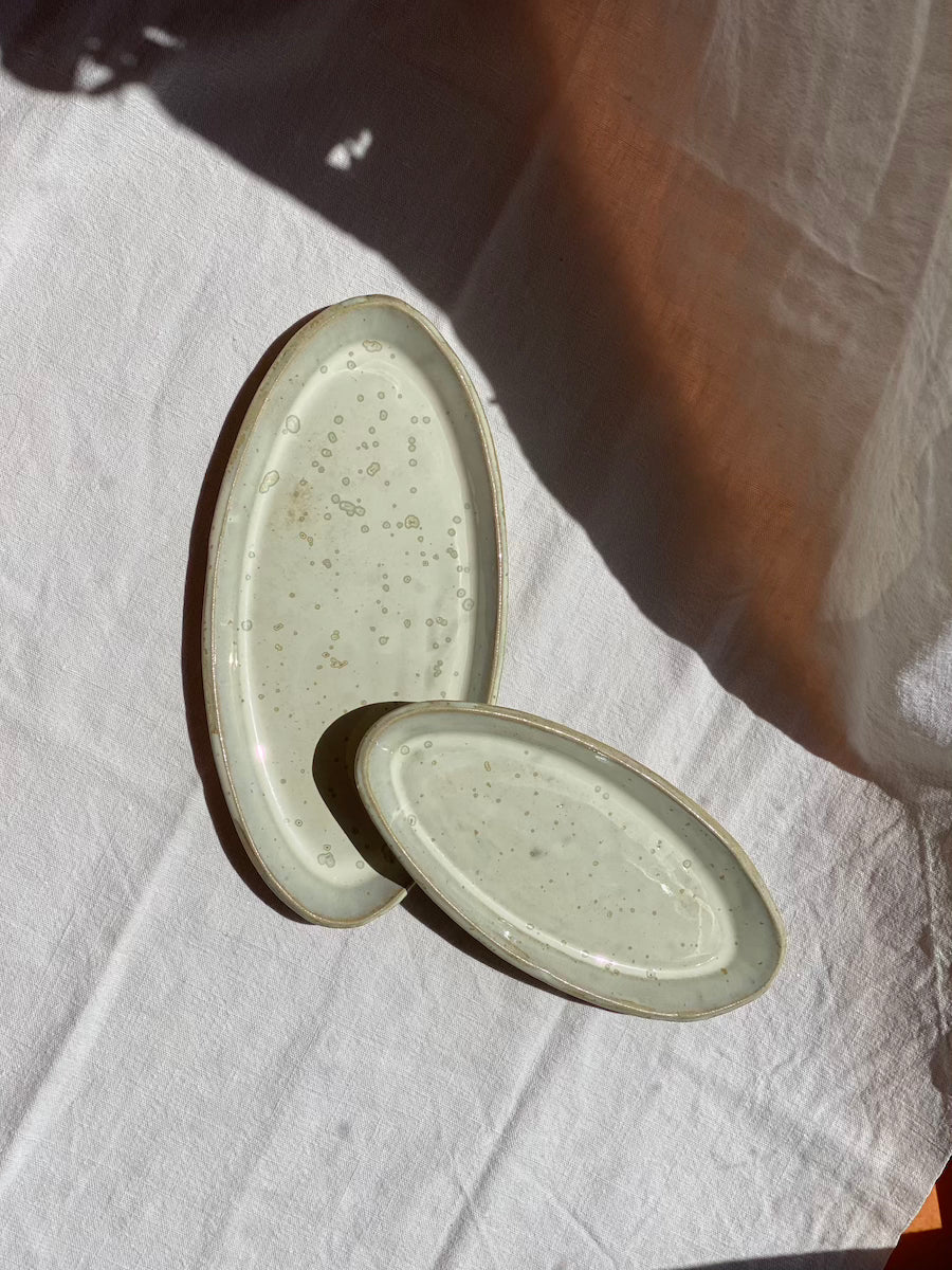 Set - Plateaux Gigognes Ovales Pointus - Grès Doux - Blanc Lunaire